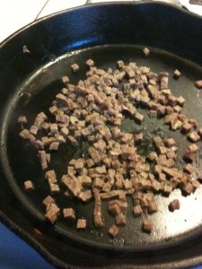 Pan frying the rehydrated roast beef